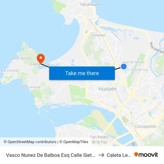 Vasco Nunez De Balboa Esq Calle Siete  Oriente to Caleta Lenga map