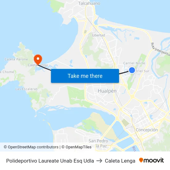 Polideportivo Laureate Unab Esq Udla to Caleta Lenga map