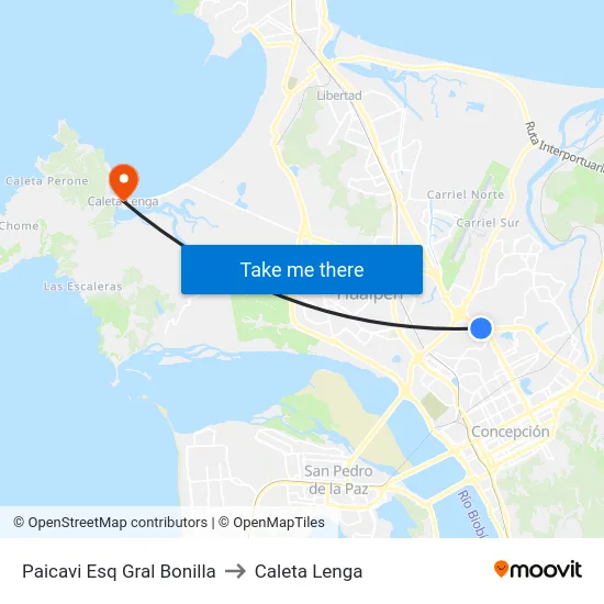 Paicavi Esq Gral Bonilla to Caleta Lenga map