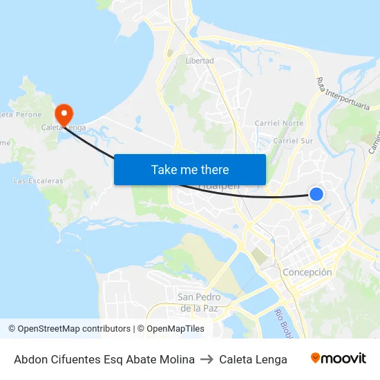 Abdon Cifuentes Esq Abate Molina to Caleta Lenga map