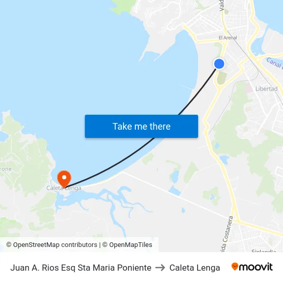 Juan A. Rios Esq Sta Maria  Poniente to Caleta Lenga map