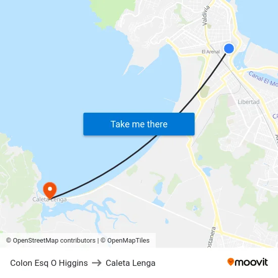 Colon Esq O Higgins to Caleta Lenga map