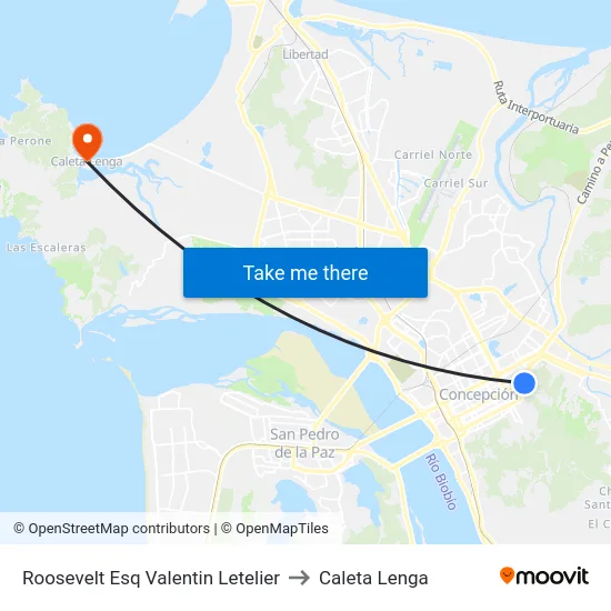 Roosevelt Esq Valentin Letelier to Caleta Lenga map