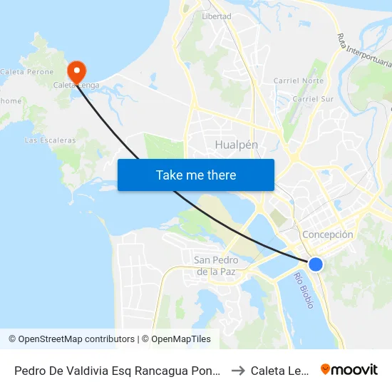 Pedro De Valdivia Esq Rancagua  Ponniente to Caleta Lenga map