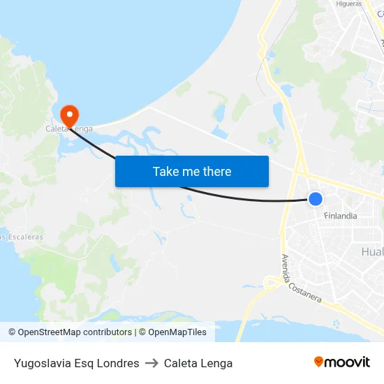 Yugoslavia Esq Londres to Caleta Lenga map