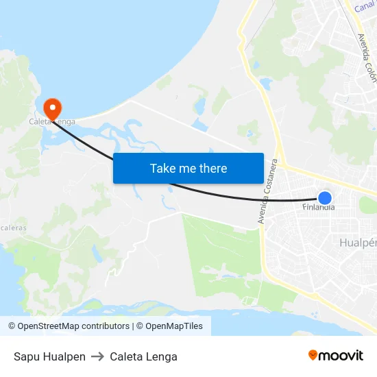 Sapu Hualpen to Caleta Lenga map