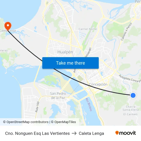 Cno. Nonguen Esq Las Vertientes to Caleta Lenga map