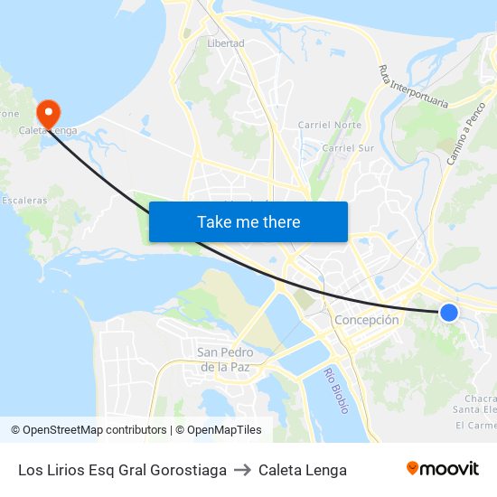 Los Lirios Esq Gral Gorostiaga to Caleta Lenga map