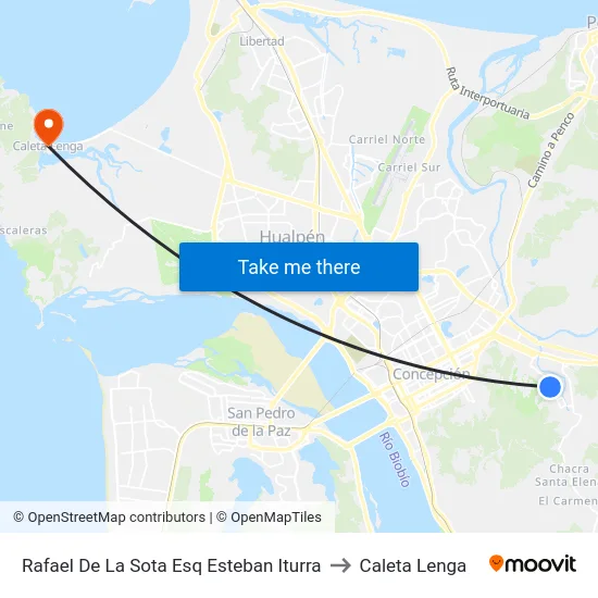 Rafael De La Sota Esq Esteban Iturra to Caleta Lenga map