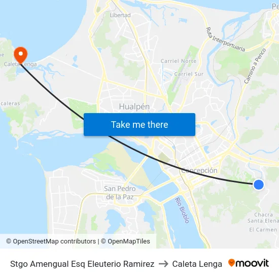 Stgo Amengual Esq Eleuterio Ramirez to Caleta Lenga map