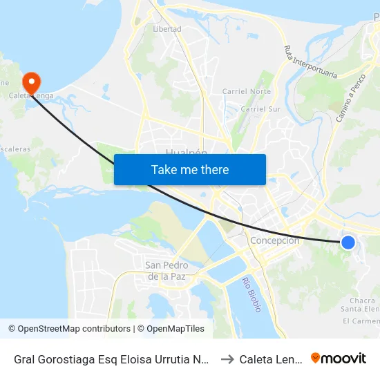 Gral Gorostiaga Esq Eloisa Urrutia  Norte to Caleta Lenga map