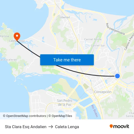 Sta Clara Esq Andalien to Caleta Lenga map