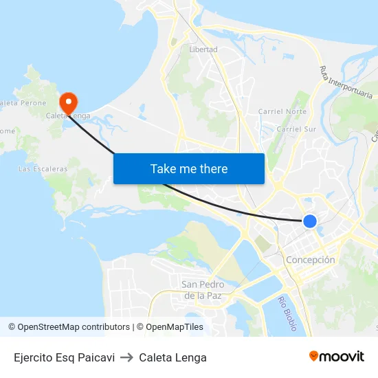Ejercito Esq Paicavi to Caleta Lenga map
