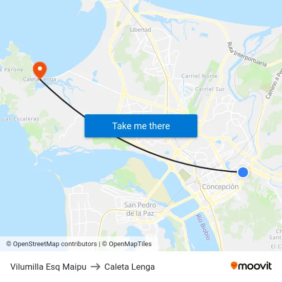 Vilumilla Esq Maipu to Caleta Lenga map