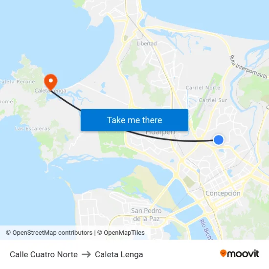Calle Cuatro  Norte to Caleta Lenga map