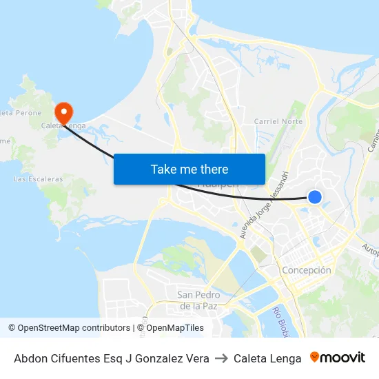 Abdon Cifuentes Esq J Gonzalez Vera to Caleta Lenga map