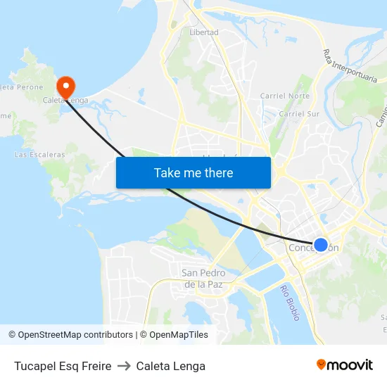 Tucapel Esq Freire to Caleta Lenga map