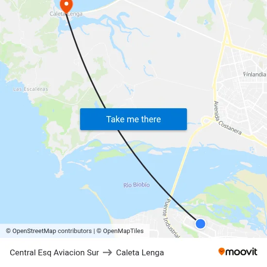 Central Esq Aviacion  Sur to Caleta Lenga map