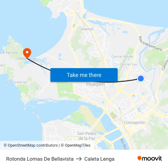 Rotonda Lomas De Bellavista to Caleta Lenga map