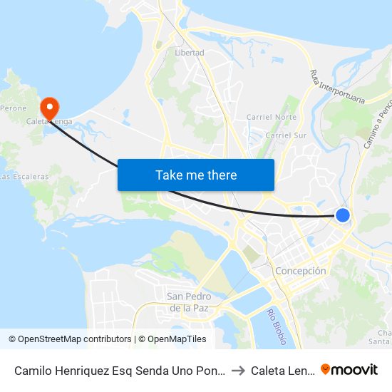 Camilo Henriquez Esq Senda Uno  Poniente to Caleta Lenga map