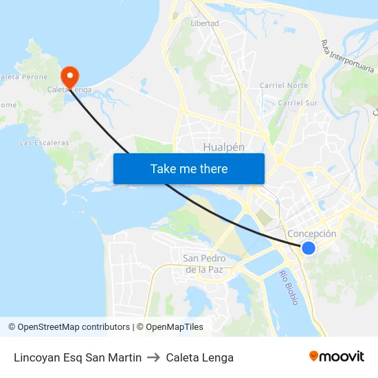 Lincoyan Esq San Martin to Caleta Lenga map