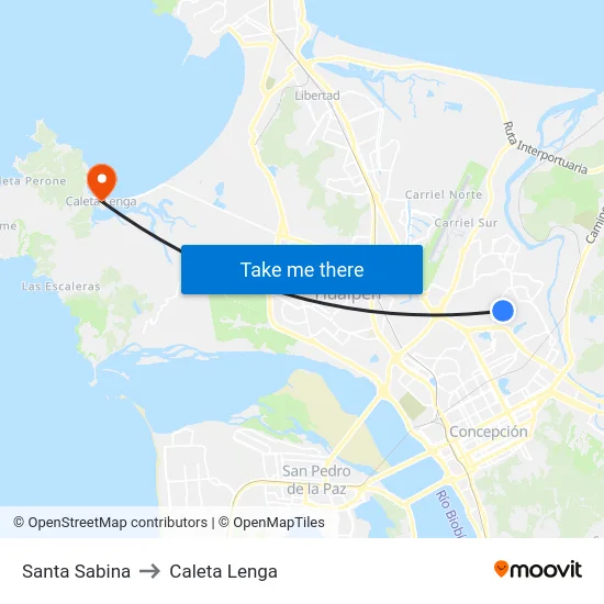 Santa Sabina to Caleta Lenga map