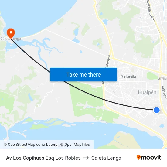 Av Los Copihues Esq Los Robles to Caleta Lenga map
