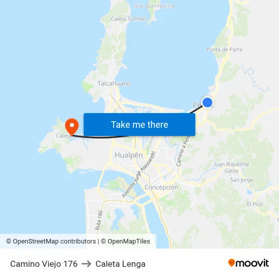 Camino Viejo 176 to Caleta Lenga map