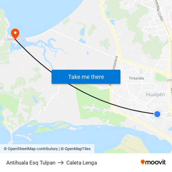 Antihuala Esq Tulpan to Caleta Lenga map