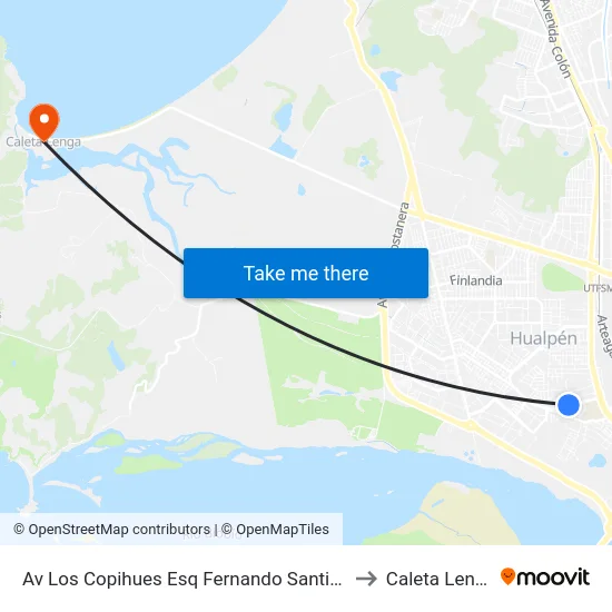 Av Los Copihues Esq Fernando Santivan to Caleta Lenga map