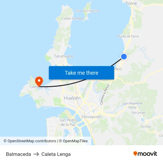 Balmaceda to Caleta Lenga map