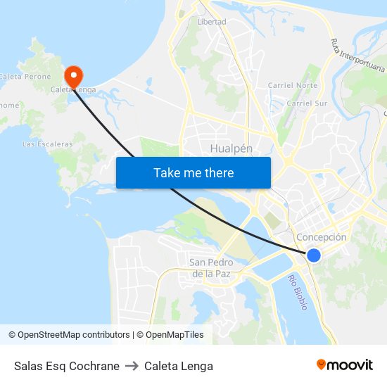 Salas Esq Cochrane to Caleta Lenga map