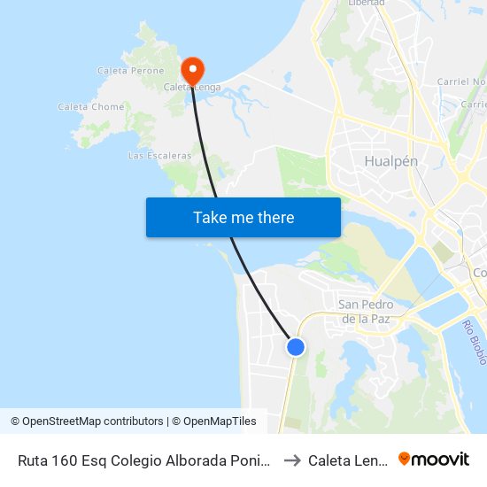 Ruta 160 Esq Colegio Alborada  Poniente to Caleta Lenga map