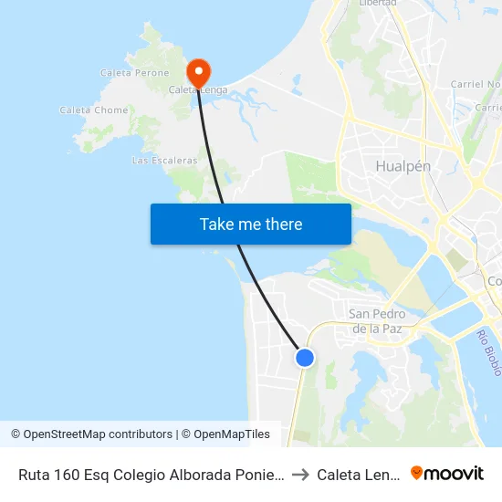 Ruta 160 Esq Colegio Alborada  Poniente to Caleta Lenga map