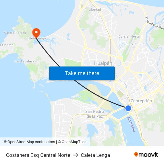 Costanera Esq Central Norte to Caleta Lenga map