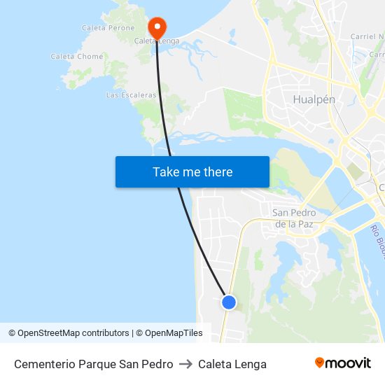 Cementerio Parque San Pedro to Caleta Lenga map