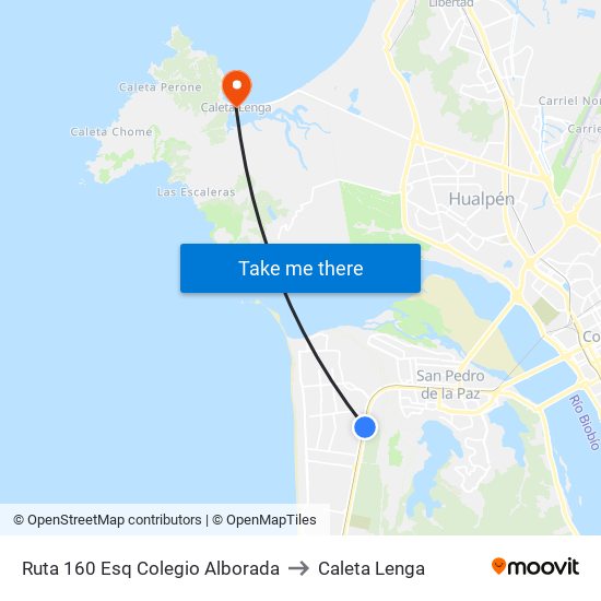 Ruta 160 Esq Colegio Alborada to Caleta Lenga map