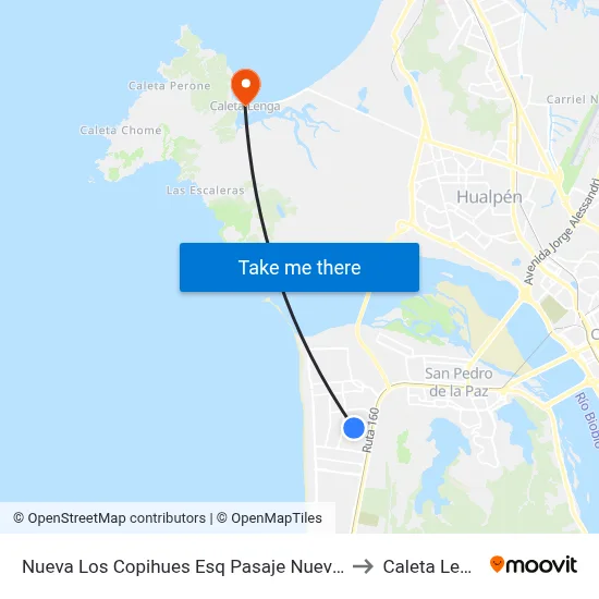 Nueva Los Copihues Esq Pasaje Nueve  Sur to Caleta Lenga map