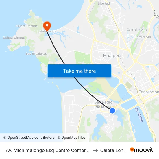 Av. Michimalongo Esq Centro Comercial to Caleta Lenga map