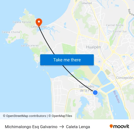 Michimalongo Esq Galvarino to Caleta Lenga map