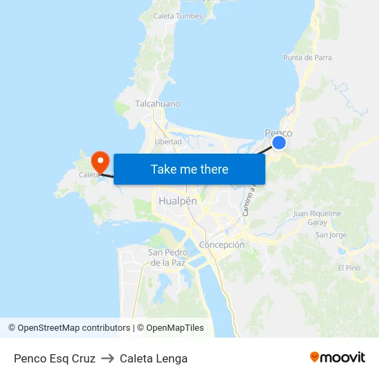 Penco Esq Cruz to Caleta Lenga map