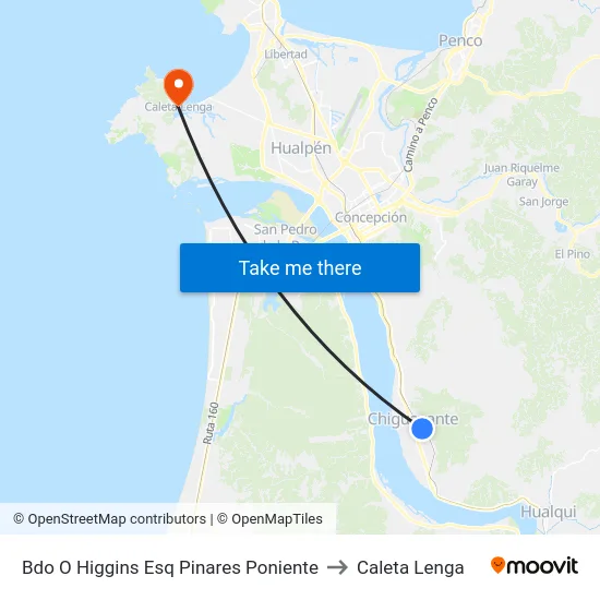 Bdo  O Higgins Esq Pinares  Poniente to Caleta Lenga map