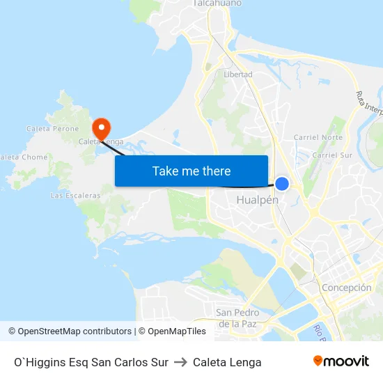 O`Higgins Esq San Carlos  Sur to Caleta Lenga map