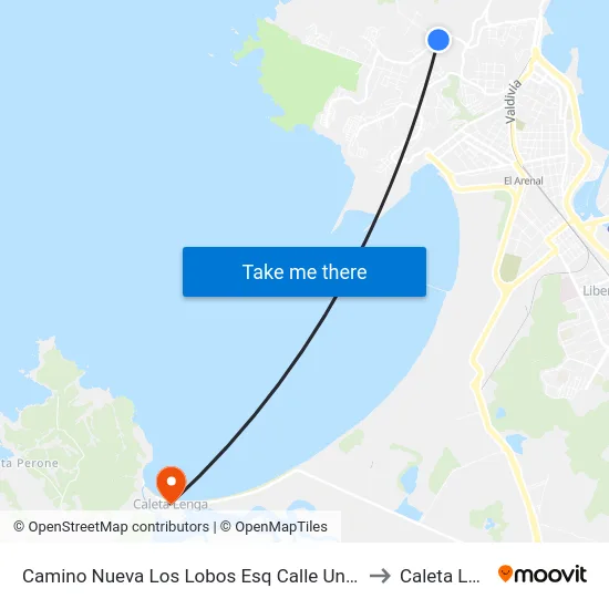 Camino Nueva Los Lobos Esq Calle Uno  Poniente to Caleta Lenga map