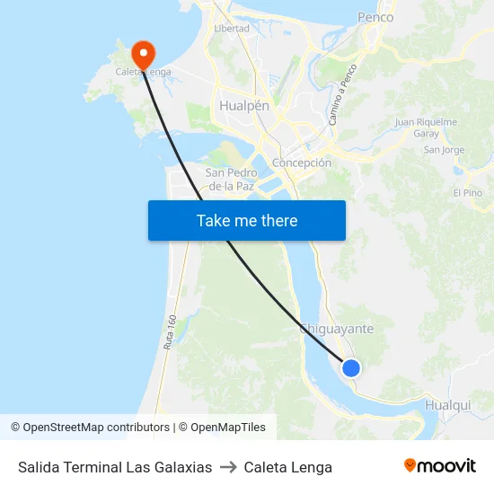 Salida Terminal Las Galaxias to Caleta Lenga map