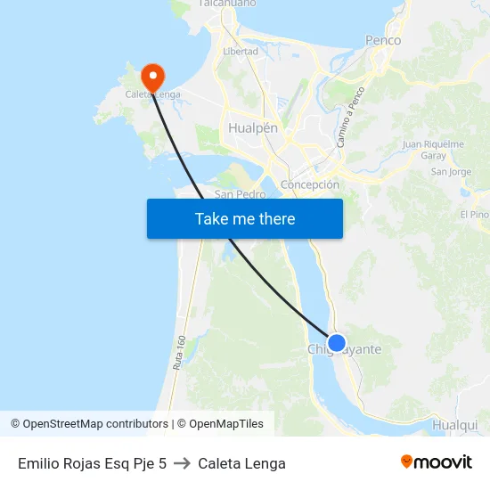 Emilio Rojas Esq Pje 5 to Caleta Lenga map