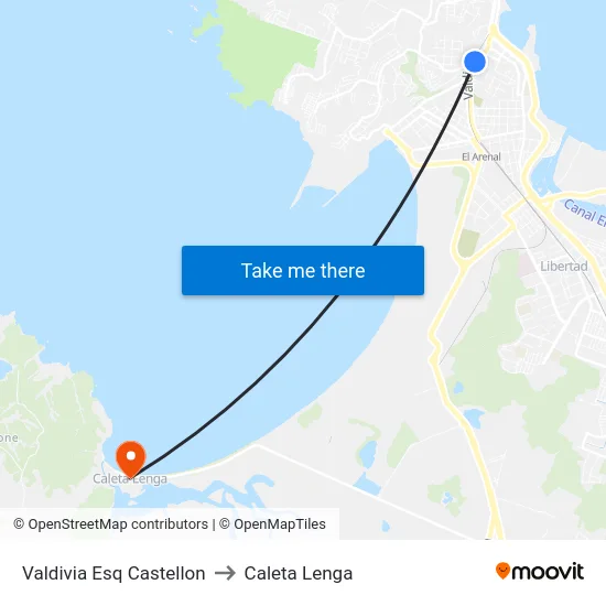 Valdivia Esq Castellon to Caleta Lenga map