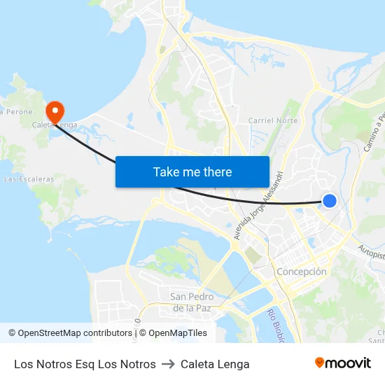 Los Notros Esq Los Notros to Caleta Lenga map