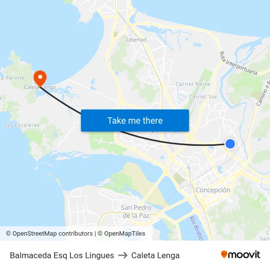 Balmaceda Esq Los Lingues to Caleta Lenga map