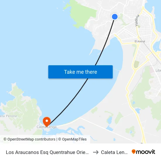 Los Araucanos Esq Quentrahue  Oriente to Caleta Lenga map